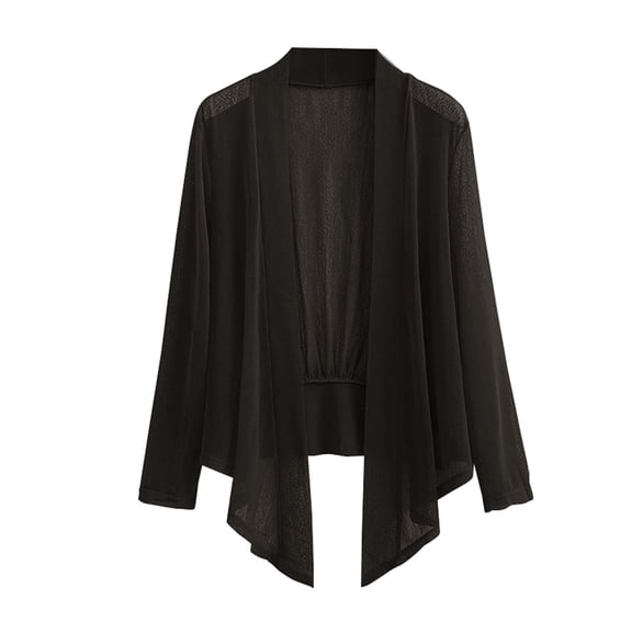 TRUBKH Lightweight Cardigans for Women Long Sleeve Mesh Shrug Swimwear Cover Up Travel Cardigan Lightweight Thin Sunscreen Cardigan Solid Tops for Daily Casual Outerwear Chiffon Cover Up Black XL