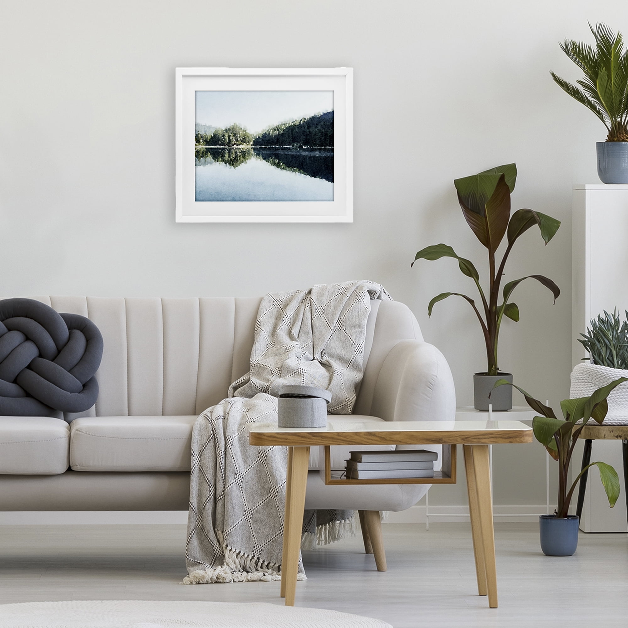 Stupell Industries Blue Lake Reflections White Framed Print Under Glass, design by Kim Curinga