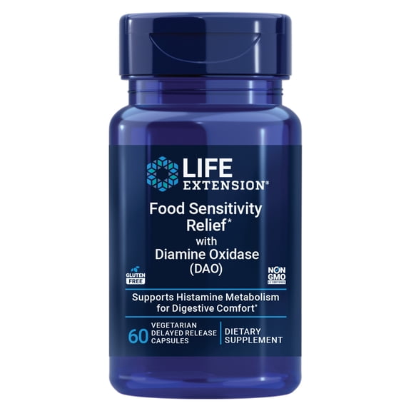 Life Extension, Food Sensitivity Relief with Diamine Oxidase (DAO), 4.3 mg, DAO supplement, alleviates occasional GI discomfort, 60 delayed release capsules