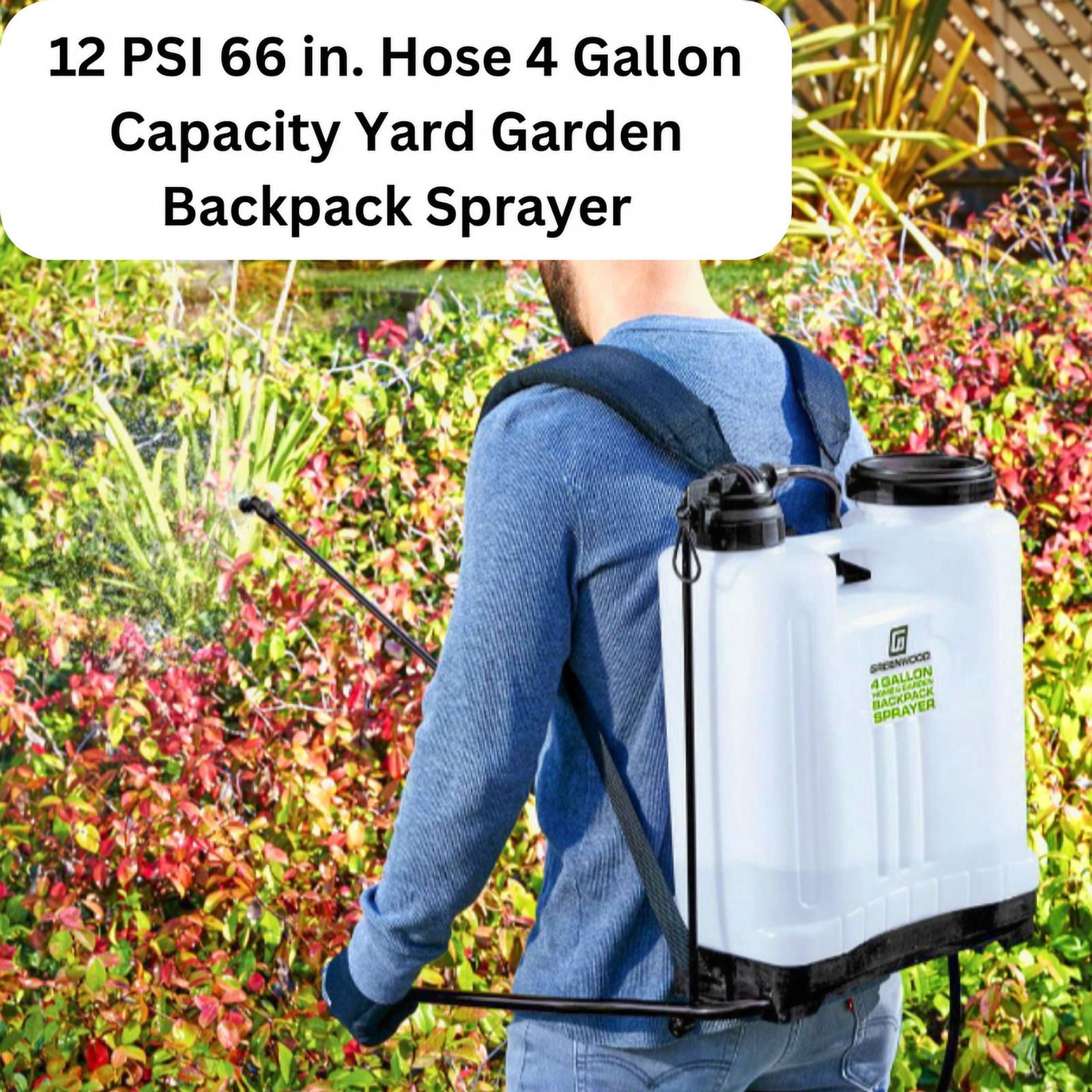Backpack Sprayer 4 Gallon Capacity 12 PSI 66 inch Hose Yard Garden Sprayer Kit with 4Nozzles for Different Applications