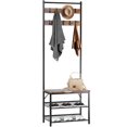 thumbnail image 1 of 3-in-1 Metal Entryway Coat Rack with 2-Tier Shoe Bench and 10 Hooks, Industrial Standing Stand Hall Tree Closet Systems Storage Clothing Rack Shelf Organizer, 1 of 7