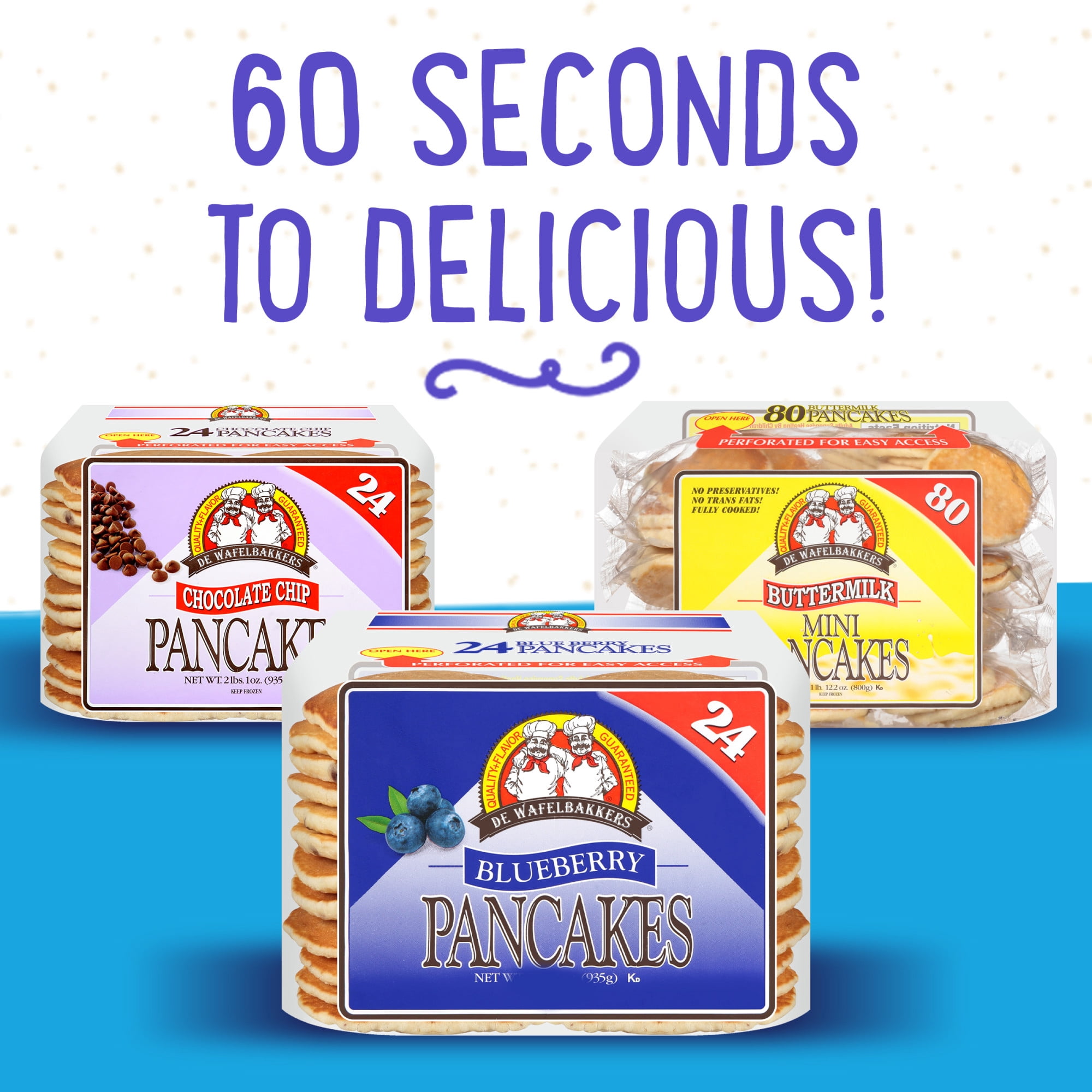 De Wafelbakkers Buttermilk Mini Pancakes, 1lb 12.2 oz, 80 Count Bag (Frozen)