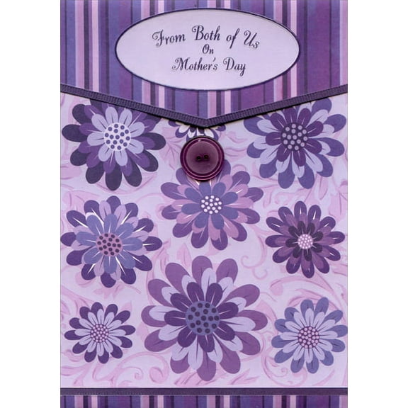 Designer Greetings Purple Floral Tri Fold with Real Button Mother's Day Card