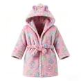 thumbnail image 3 of LYMAYTER Kids Girls Hooded Bathrobe for 1-7Y Girls Cozy Warm Robe Cute Graphic Print Sleepwear With Belt Robe, 3 of 10