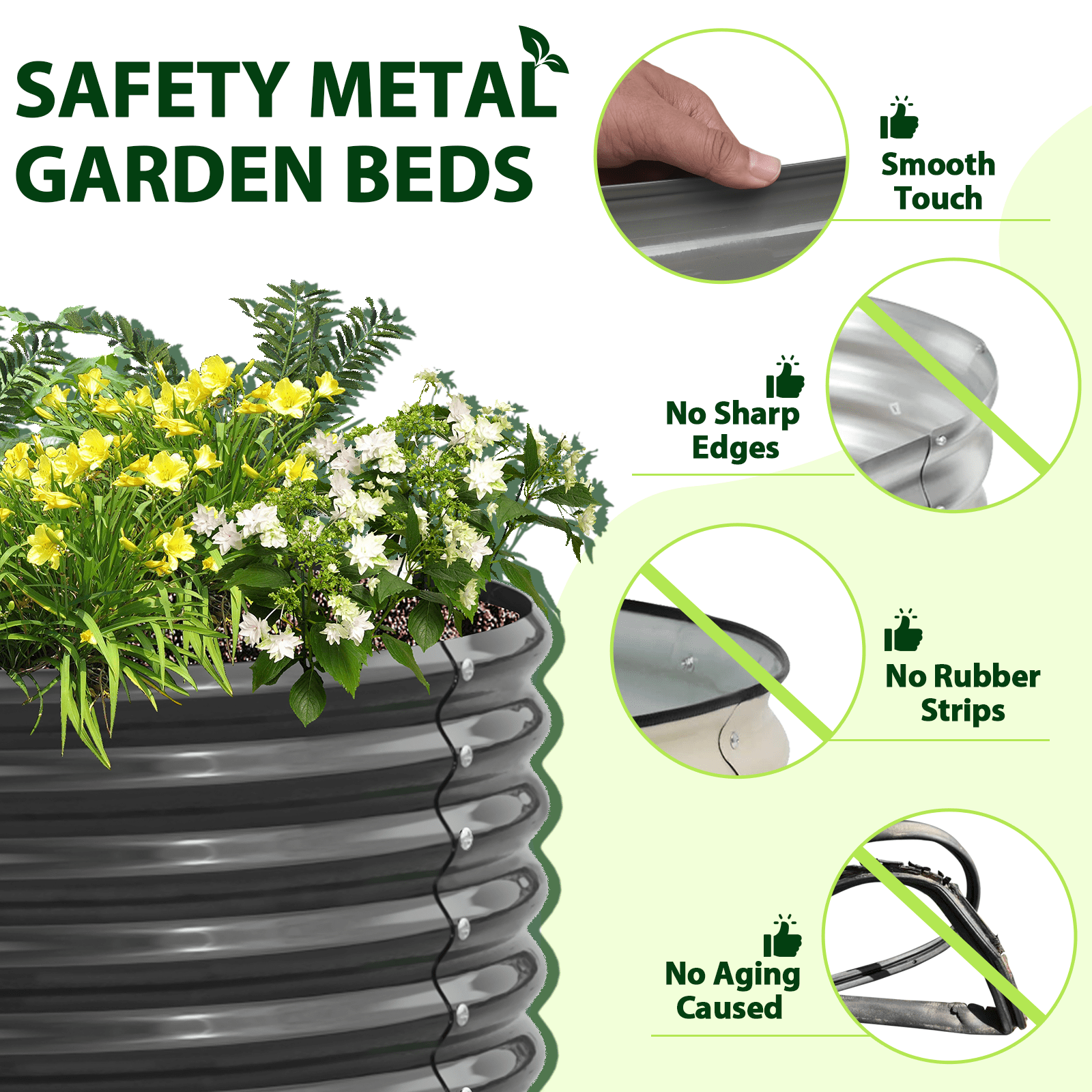 TRAMULL 6X2X1.5 ft Galvanized Raised Garden Beds Outdoor, Oval Round Metal Planter Box (Quartz Grey)