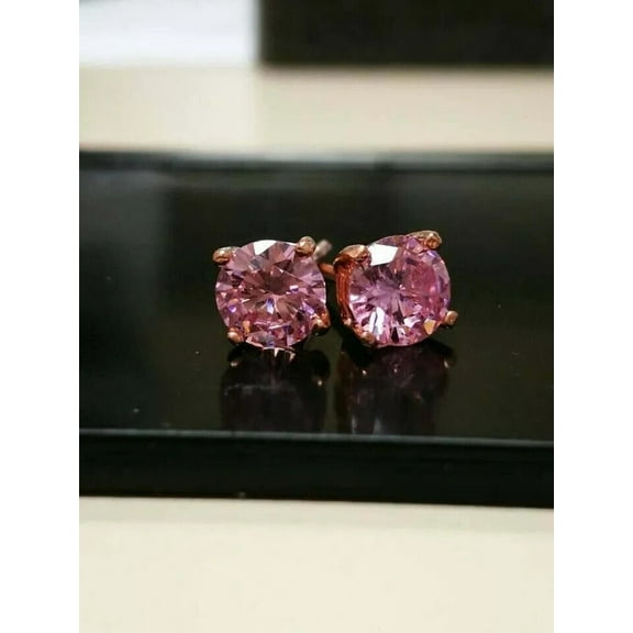 2.5Ct Round Cut Pink Sapphire Solitaire Stud Earrings 14K Rose Gold Finish For women's