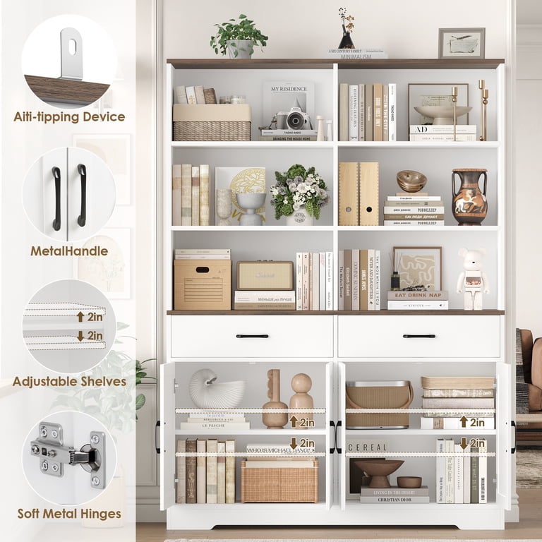Homfa 6-Tier 6 Cubes Bookshelf with Drawers, Farmhouse Tall Double