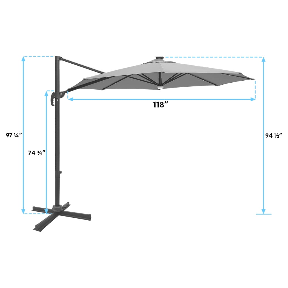 Premium 10 Feet Cantilever Patio Umbrella with Solar Powered LED Lights, Cranberry Red