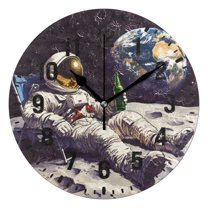 Yayeee 10" Wall Clock Battery Operated Quartz Round Silent Non-Ticking Home Decor,Beige Astronaut
