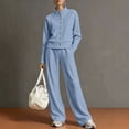 thumbnail image 2 of Enjoytime Womens 2 Piece Outfits Stand Collar Button Down Sweatshirt Wide Leg Pants Matching Sets Travel Casual Loungewear, 2 of 6