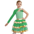 thumbnail image 3 of TTAO Girls Christmas Dance Tutu Candy Cane Striped Asymmetrical Shoulder Long Sleeve Party Dress Green 14, 3 of 5