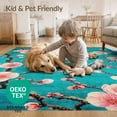 thumbnail image 4 of ODIKA 2'x3' Non Slip Cherry Blossom with Artistic Teal and Pink Flower Branch Motif Washable Doormat Non-Slip, Low Pile for Entryway, Kitchen, Laundry Room, 4 of 7