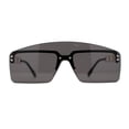 thumbnail image 1 of Curved Top Shield Half Rimless Rectangular Sunglasses Gold Black, 1 of 4