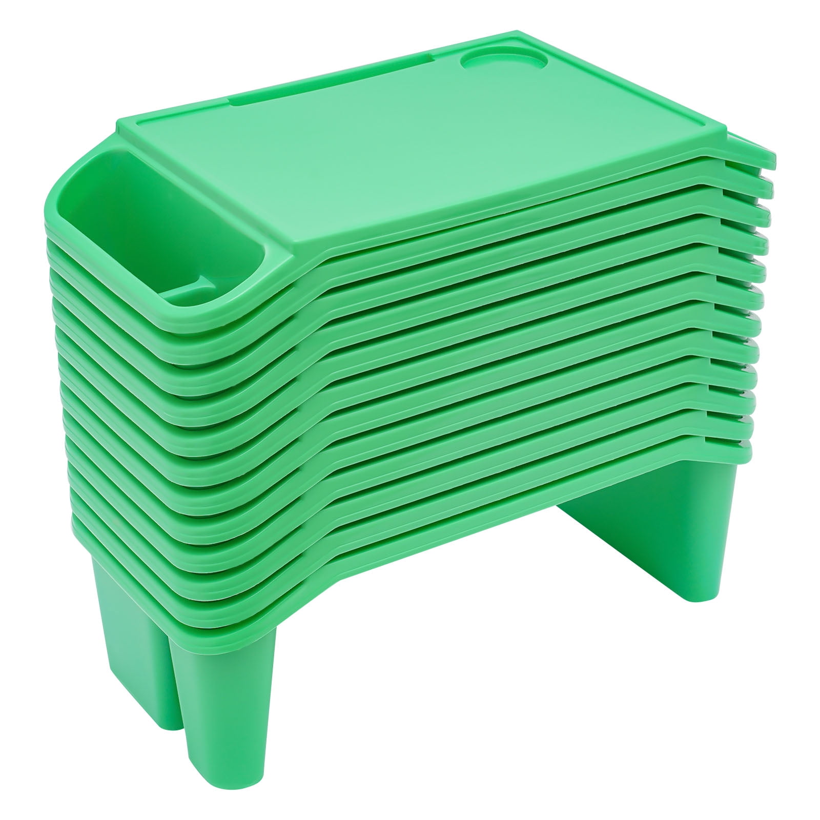 12 Pcs Lap Desk ,Tray Plastic Lap Bed Table for Eating Portable Breakfast Lap Storage Trays with Side Pockets ,Slots Stackable Lap Desk Tray for Writing Classroom Snacks