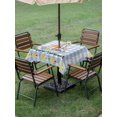 thumbnail image 4 of Outdoor Tablecloth with Umbrella Hole for Patio/Picnic/Party/Camping, Summer Nautical Waterproof Table Cloth Square Cover Washable, Happy Summer Coastal Blue Checkered (54"x 54"), 4 of 8