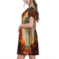 thumbnail image 2 of Disketp Maple Leaf Meditating Chihuahua para Vestido de Manga Corta para Mujeres, Vestidos de Verano para Mujeres, Casual y Holgado para la Playa, 2 of 6