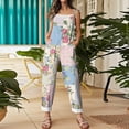 thumbnail image 5 of JULMCOMO Cotton Linen Jumpsuits for Women Floral Print Scoop Neck Loose Fit Overalls Tie Strap Sleeveless Casual Summer Overalls Cyan 3XL, 5 of 7