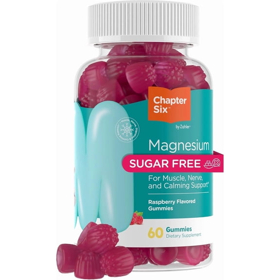 Chapter Six Magnesium Sugar Free Gummies, Raspberry Flavor, 60 Gummies, Magnesium Supplements, Calm Magnesium & Calm Gummies for Muscle & Nerve