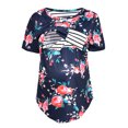 thumbnail image 1 of Jchiup Hauts d'Allaitement à Manches Courtes pour Femmes Enceintes, Patchwork Floral Rayé, Poche à Double Couche, 1 of 5