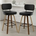 thumbnail image 2 of Foreate Swivel PU Bar Stools, Set of 4, 29" Bar Height Upholstered Leather with Mid-Back Wood Legs, Modern Chair Island Counter Stool for Kitchen, Black, 2 of 11