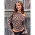 thumbnail image 6 of Women Long Sleeve Grunge Shirts Striped Off the Shoulder Tops Y2K T Shirt Brown M, 6 of 9