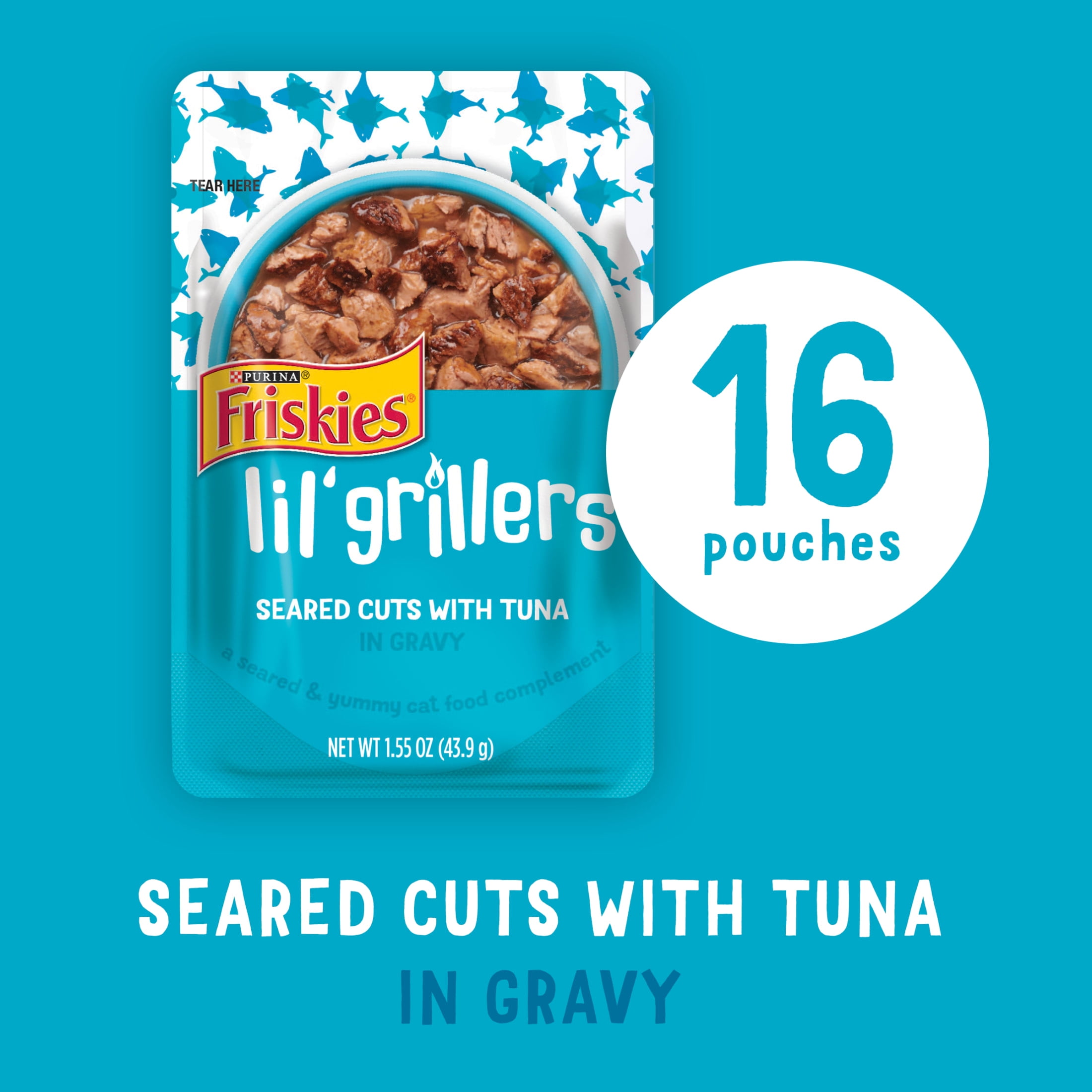 Purina Friskies Lil' Grillers Gravy Lickable Cat Treats, Soft Tuna, 1.55 oz Pouches, 16 Pack