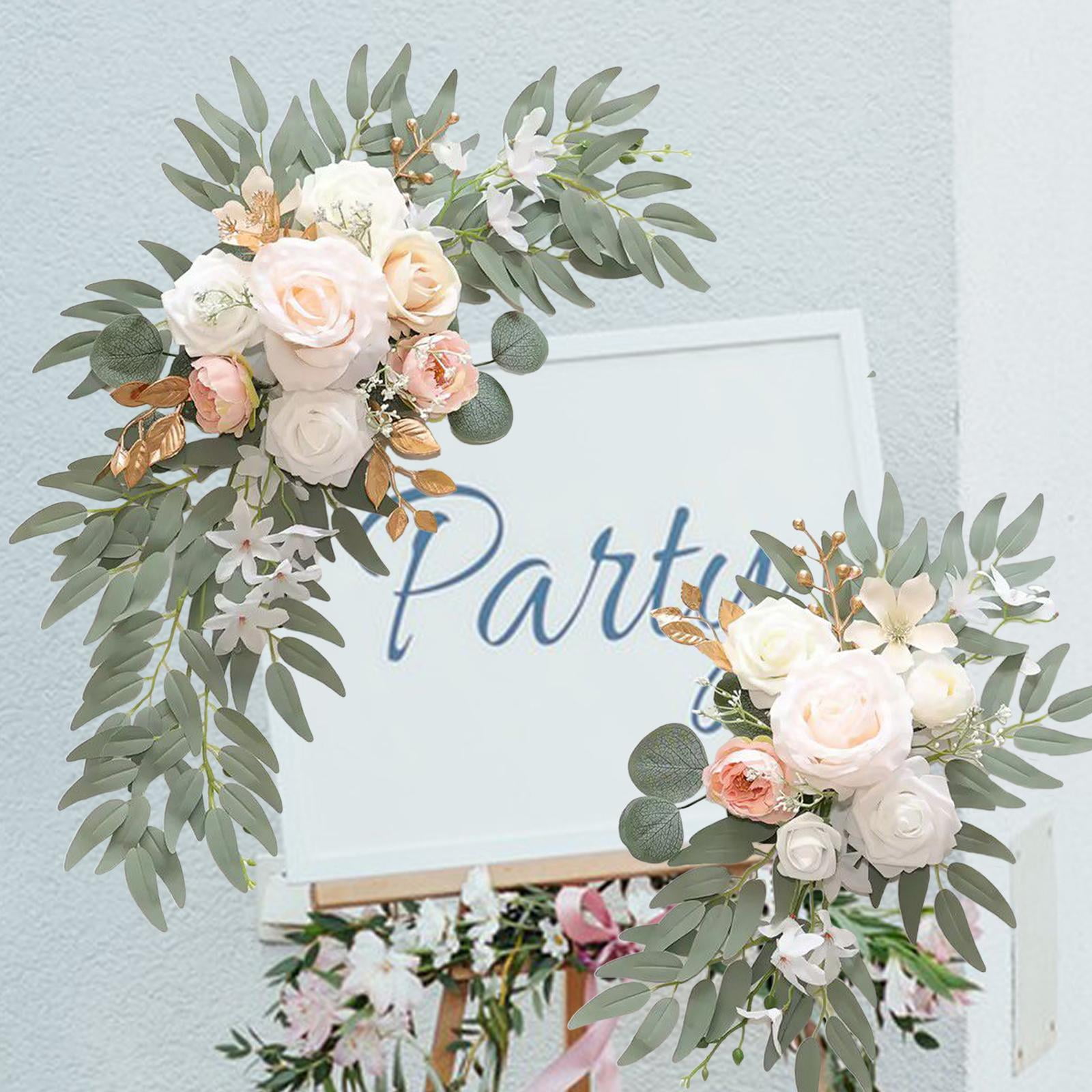 GUOOL 2 Pieces Wedding Arch Flowers Welcome Sign Decoration Corner Flowers Artificial Flowers for Ceremony Birthday Window Ornament Champagne