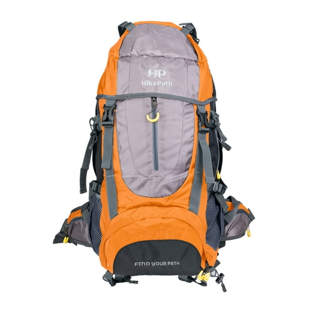 Mochila de Senderismo Naranja 70L (65L+5L) con Funda Impermeable para Viaje y Campismo para Hombre y Mujer con Multiples Compartimentos