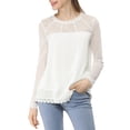 thumbnail image 2 of INSPIRE CHIC Women's Round Neck Casual Blouses Lace Floral Long Sleeve Chiffon Tops 3XL White, 2 of 8