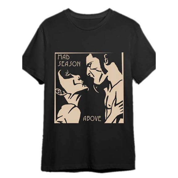 Mad Season Above Band Graphic T-Shirt, 100% Cotton Crew Neck Tee, Casual Style, Medium Stretch Knit Fabric, Solid Color with Applique Detail, Regular Fit - Black