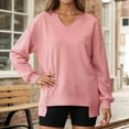 thumbnail image 4 of Oversized Sweatshirts for Women 2025 Fall Winter Long Sleeve V Neck Plain Tunic Sweatshirt Pullover Tops, 4 of 5