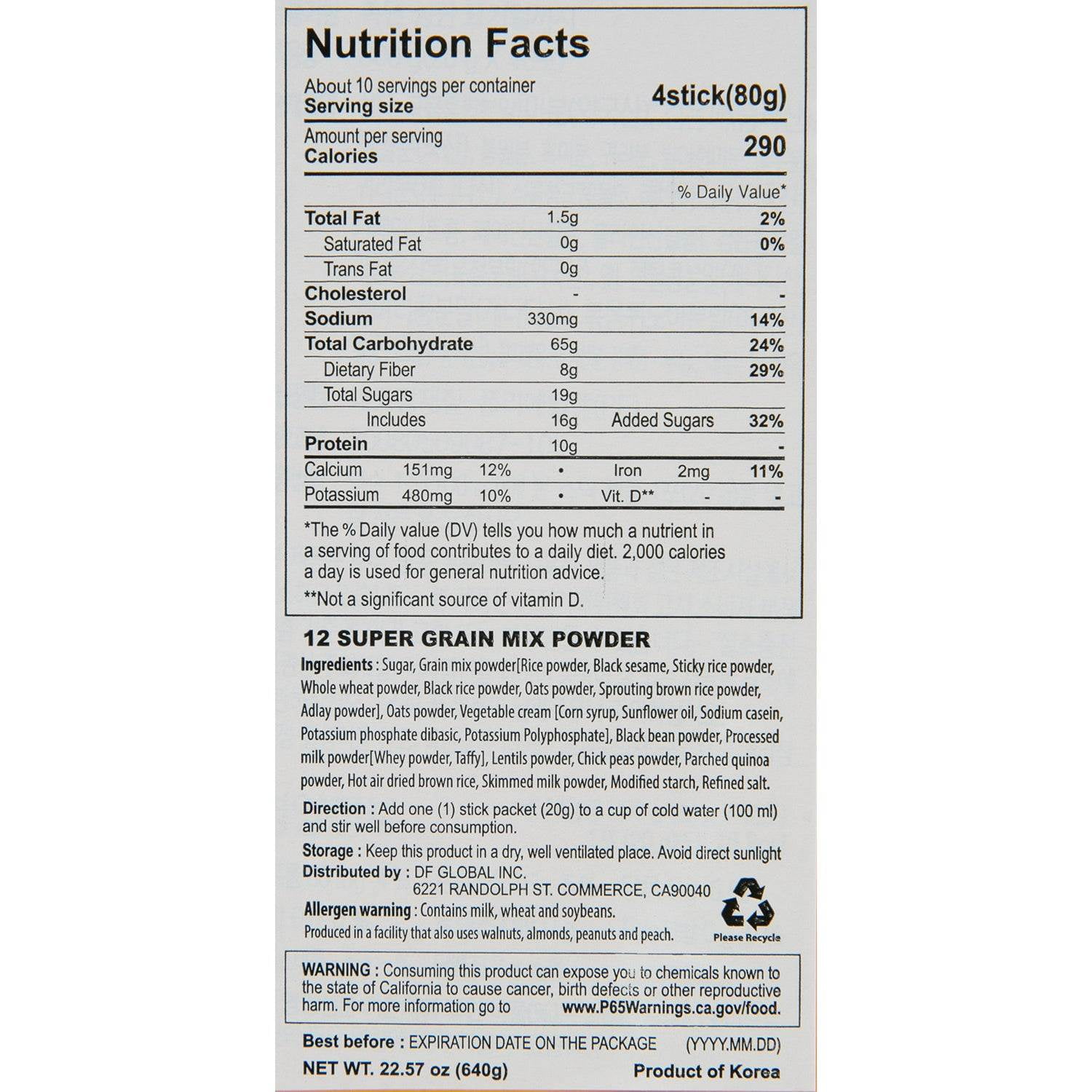 DAMTUH 12 Super Grains Instant Powder Drink Mix – Caffeine-Free, 20g × 40 Sticks