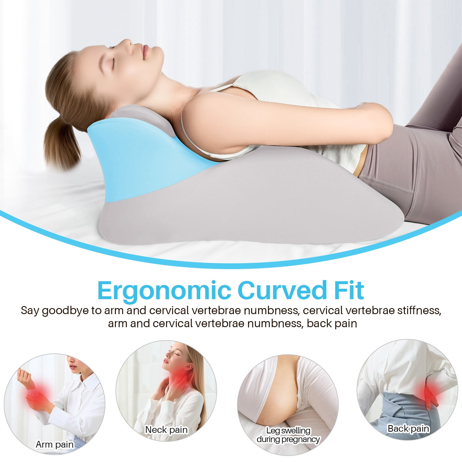 Eurhowing Ergonomic Memory Foam Wedge Pillow for Adults, Back Neck Shoulder Pain Relief, Adjustable Headboard Support for Sleeping, Reading, Reclining Bed Pillow, Blue Gray