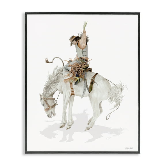 Stupell Industries Cowgirl on Rearing Horse People Painting Black Framed Art Print Wall Art, 11 x 14