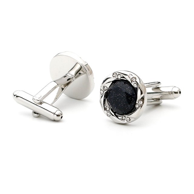 Gemelos de arenisca azul de lujo con detalles de cristal para hombre