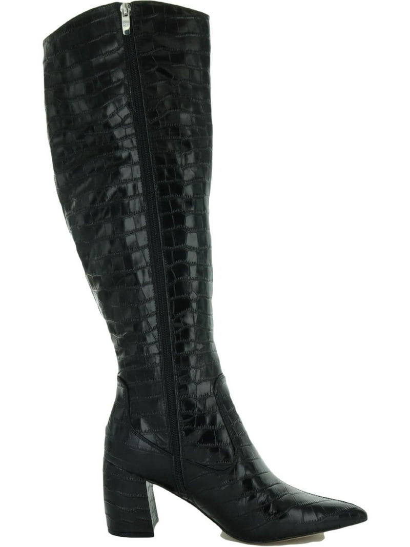 MARC FISHER Womens Black Crocodile Print Comfort Retie Pointed Toe