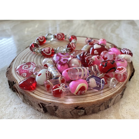 Heart Glass Beads for Jewelry Making, Red Pink DIY Bracelet Supplies, Valentine Mother's Day Gift for Beader, 40 Pcs