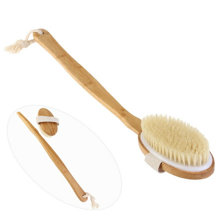 TINKSKY Bathbrush Premium Natural Boar Bristle Body Scrubbing Brush Long Handle with Detachable Head for Exfoliating & Reduce
