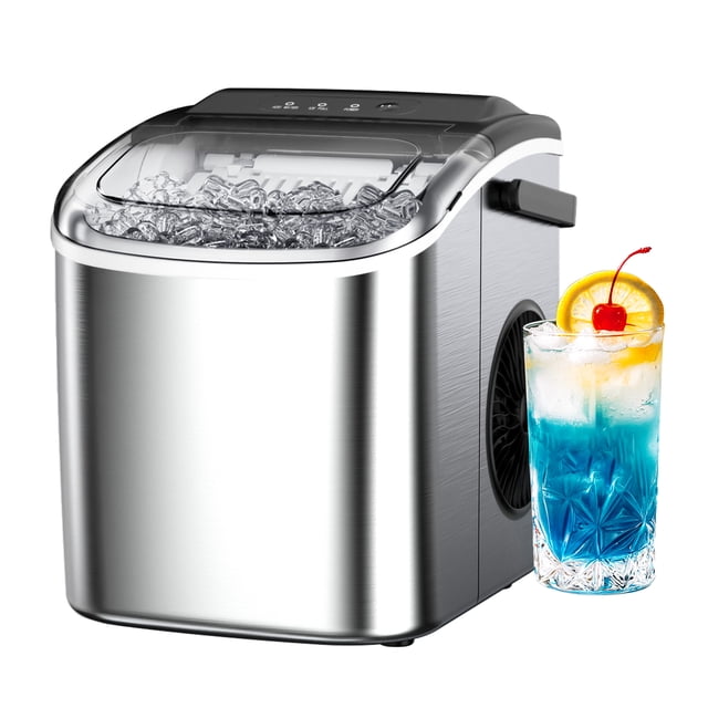 Simzlife Countertop Ice Maker with Handle, 9 bullet Ice in 6 Mins, 26Lbs/24H, Self-Cleaning, Portable Ice Maker with Basket and Scoop