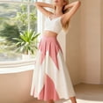 thumbnail image 5 of Womens Color Block Pleated Maxi Skirt High Waist A-Line Flowy Elegant Long Skirts M, 5 of 6