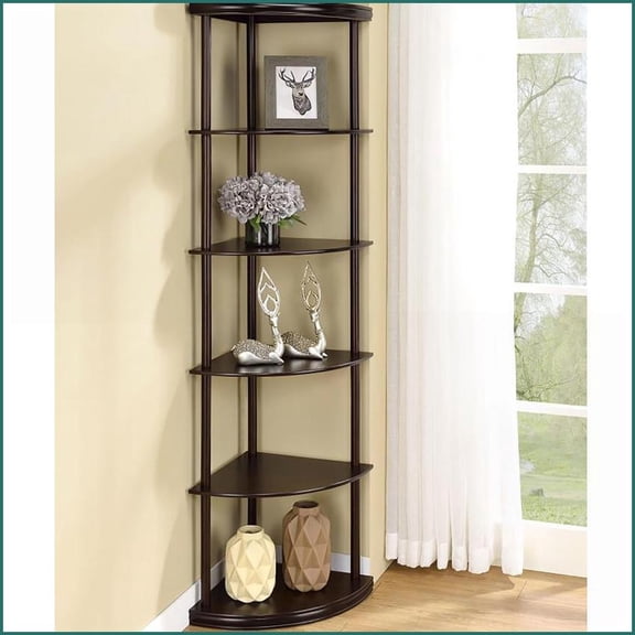 Corner Bookcase 5-Shelf Cappuccino Finish | Cappuccino | Wood