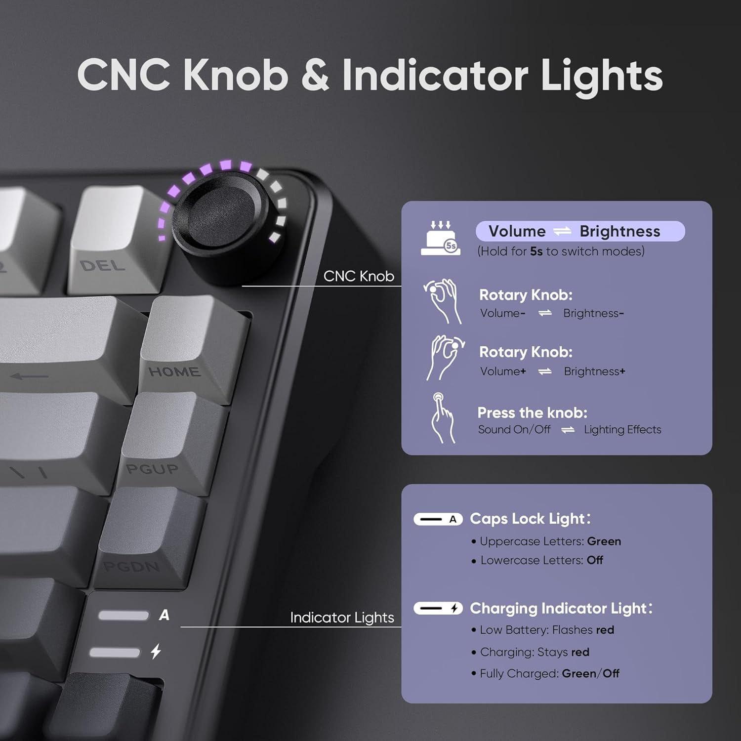 Hot Swappable 75% Wireless Mechanical Gaming Keyboard with Knob, RGB Backlit, Linear Switches, Side Engraved PBT Keycaps, Wireless/Wired/BT 5.0, Gradient Gray