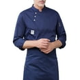 thumbnail image 1 of maskred Fashionable Chef Coat Polyester Long Sleeve Warm Chef Uniform Buttons with Front Pockets Shirts for Men Suits for Restaurant Blue M, 1 of 6