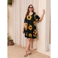 thumbnail image 3 of LATWIIV Women's V Neck Printed Cold Shoulder Short Sleeve Tanks Dress Cold Shoulder Flower35_2X, 3 of 8