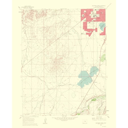 Topographical Map - Pueblo Southwest Colorado Quad - USGS 1963 - Vintage Wall Art