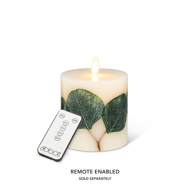 Abbott Collection AB-24-3475 4.5 in. Reallite Eucalyptus Candle, Ivory & Green - Small