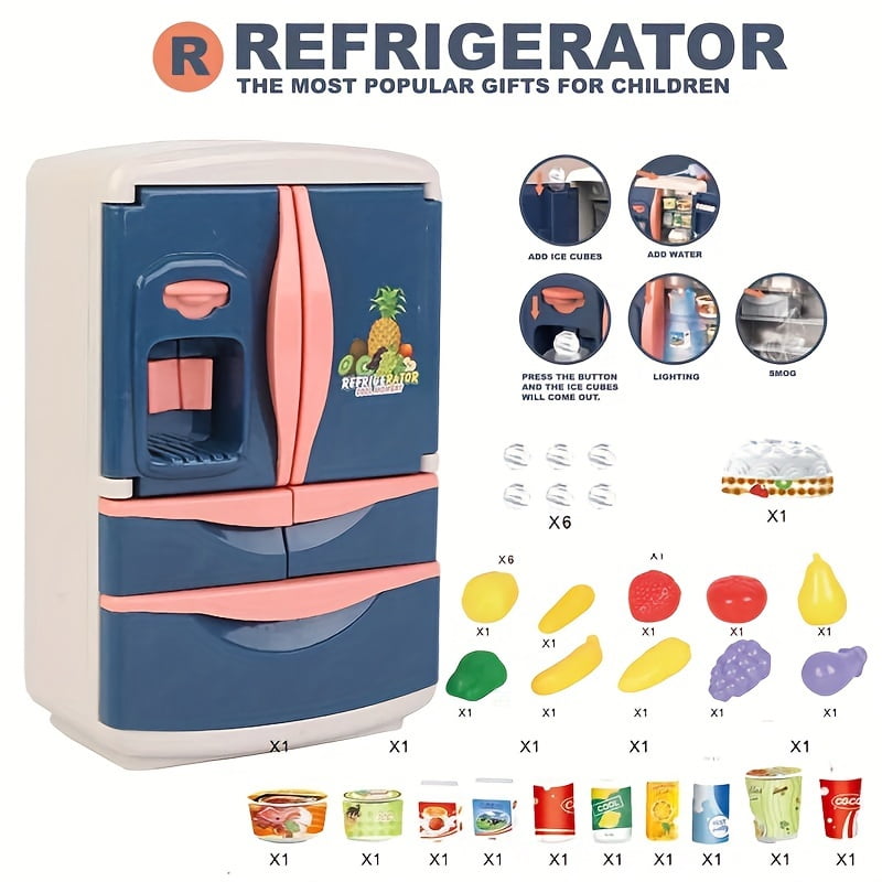 Mini Fridge Toy, Dollhouse Furniture, Minibrands Fill The Fridge Mini Brands, Interactive Blue Pretend Play, Educational Role-Play, Christmas Birthday Gift for Boys and Girls