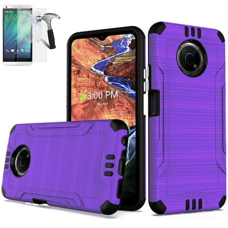 For Nokia G300 5G Case Shock Absorbing with Screen Protector (Combat Purple +Tempered Glass)