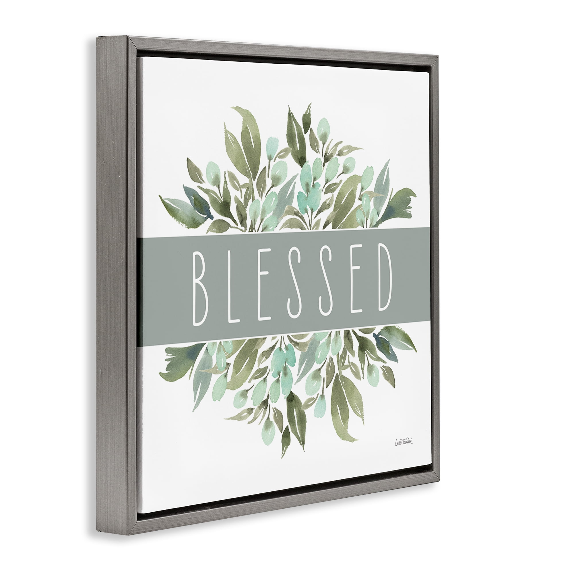 Stupell Industries Blessed Cottage Florals Plants & Flowers Painting Gray Floater Framed Canvas Art Print Wall Art, 18 x 18