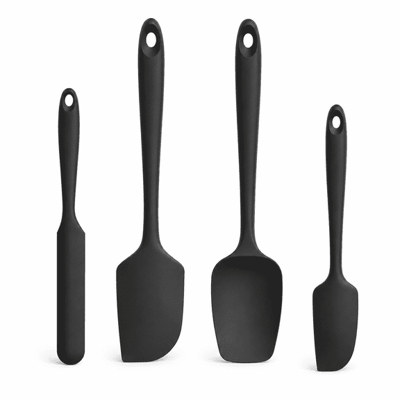 PLERISE Silicone Spatula Set Heat Resistant Up to 600 Degrees Fahrenheit for Cooking and Baking (Black)